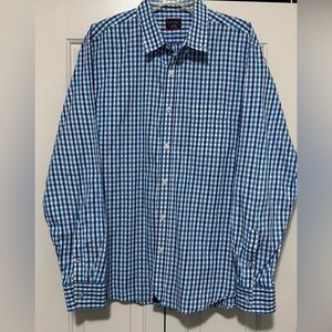 Untuckit Blue White Plaid Cotton Mens XL Button Front Pocket Shirt